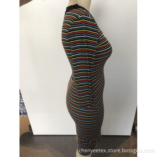 V-neck striped long knit dress
